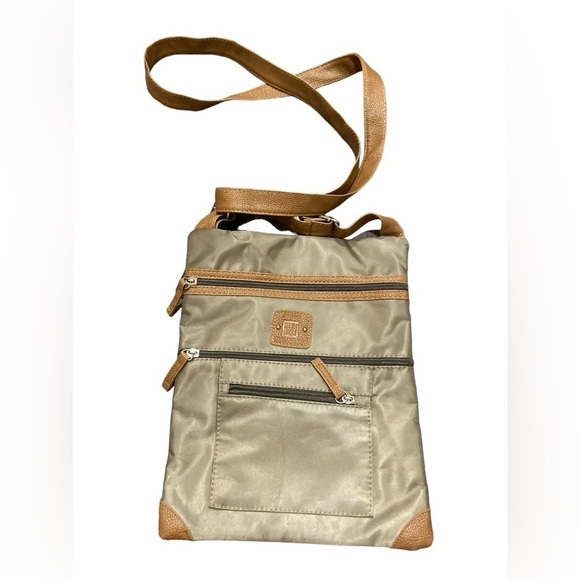 STONE MOUNTAIN PURSE Crossbody Handbag Brown Nylon w/Leather Strap & Accents - Picture 1 of 9